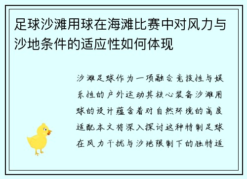 足球沙滩用球在海滩比赛中对风力与沙地条件的适应性如何体现
